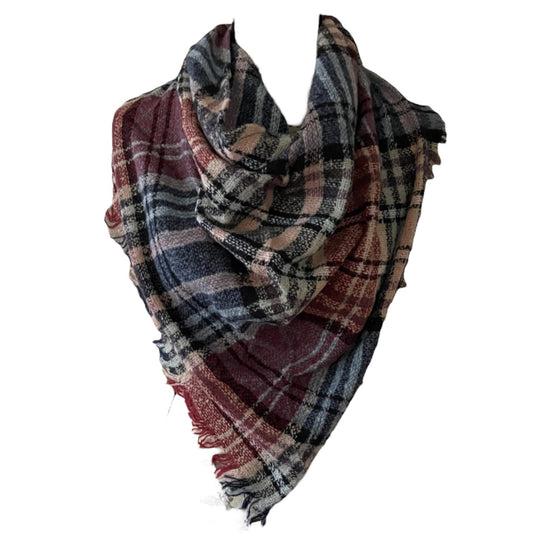 Plaid scarf with a mix of colors on a white background