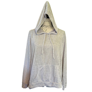 Front of hoodie with hood up