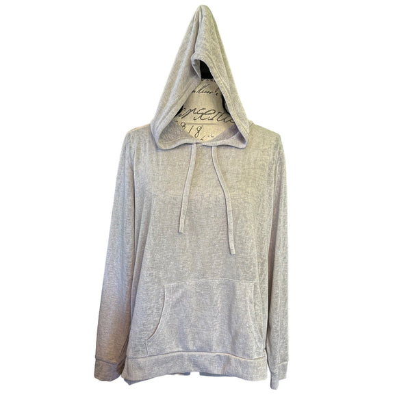 Front of hoodie with hood up