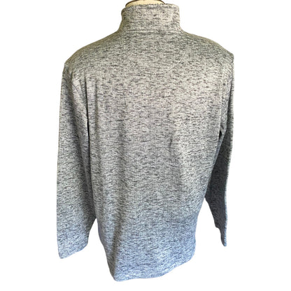 Back of Gray sweater on a mannequin against a white background