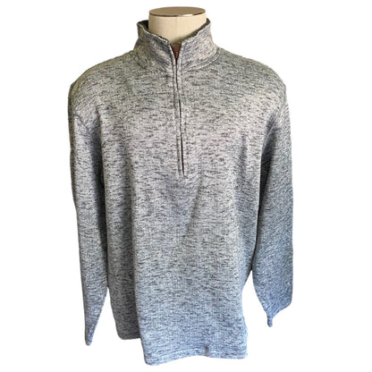 Front of Gray pullover on a mannequin against a white background