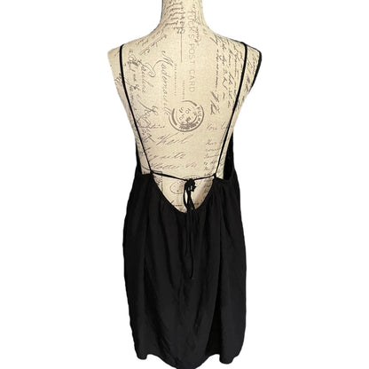 Black cover up back on a mannequin with an intricate back design against a white background