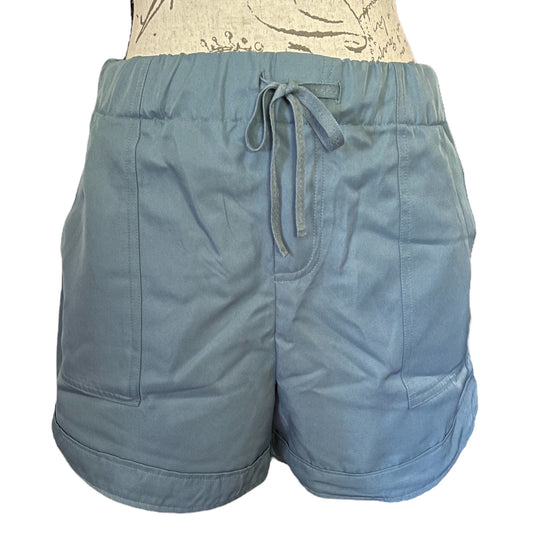 Front of Blue Gray shorts with a drawstring on a white background