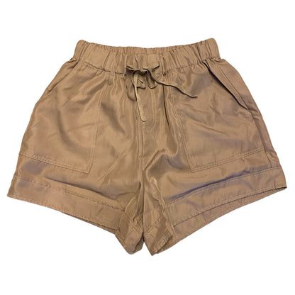 Brown shorts with an elastic waistband on a white background