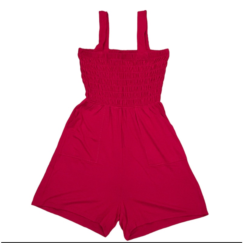 Red romper with thin straps on a white background