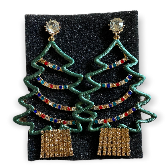 Oversized Christmas tree bling earrings
